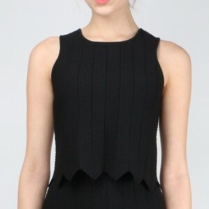 JONATHAN SIMKHAI Black Sleeveless Cropped Scalloped Hem Pointelle Tank Sz XS